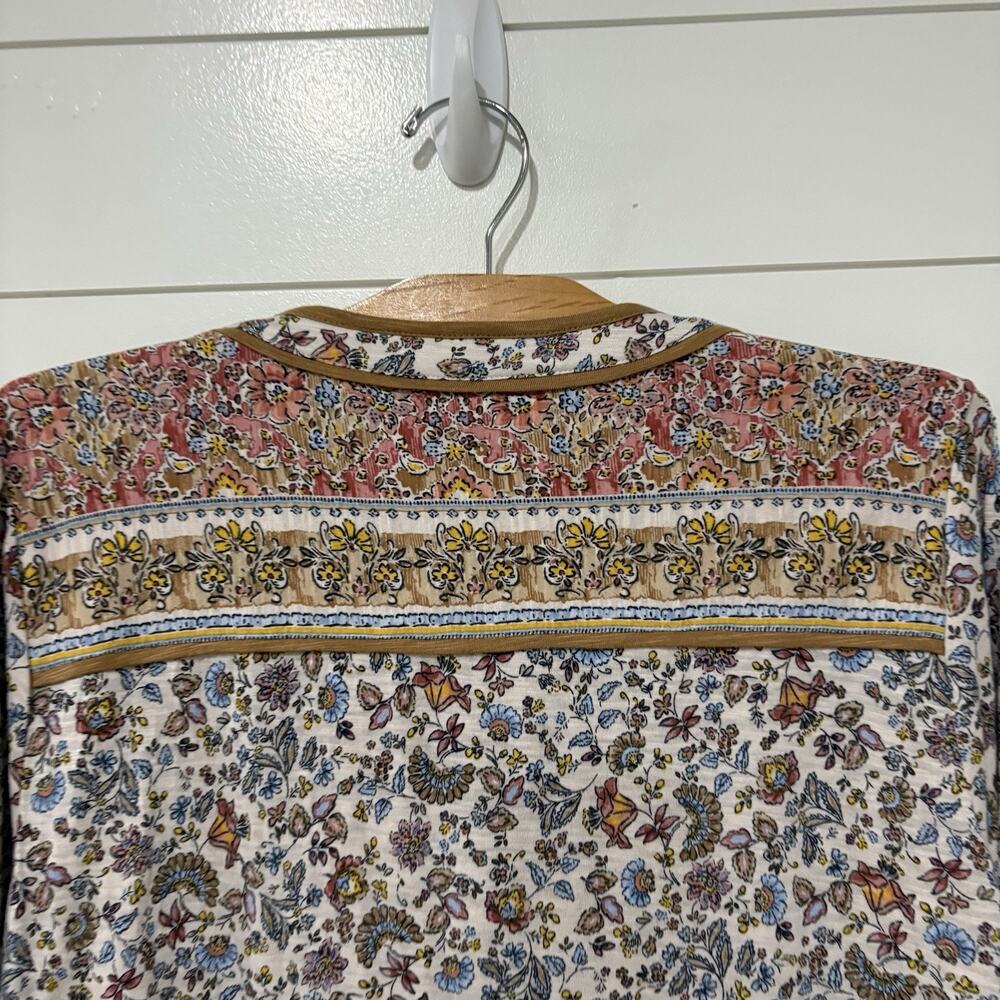 J. Jill | Top Pullover Floral 3/4 Sleeves Casual Cotton Blend V Neck- Size Large - Picture 7 of 8